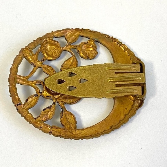 Vintage Bird Fur Clip Brass Gold Tone Floral Roses Hunger Games Katniss Style - Picture 5 of 9